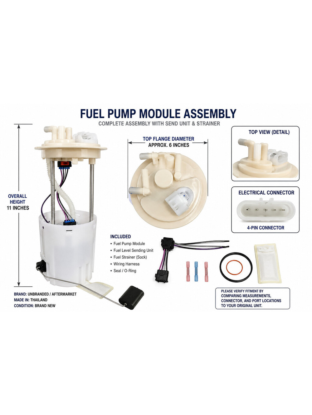 New Fuel Pump Module Assembly w/ Strainer & Sending Unit 4-Pin 11" Universal GM